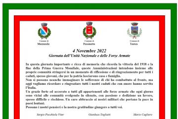 4 Novembre 2022 - Giornata dell’Unit&#224; Nazionale e delle Forze Armate - Celebrazione unitaria tra i Comuni di Mezzenile, Pessinetto e Traves